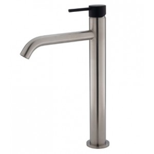 Kaya Tall Basin Mixer, Brushed Nickel With Matte Black Handle